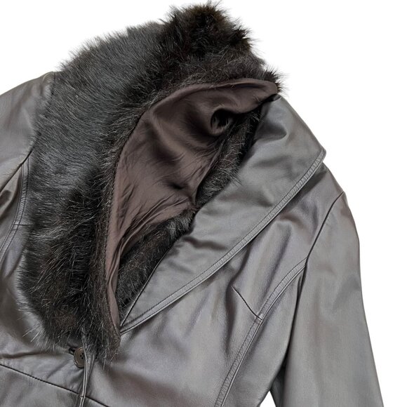 VIntage Mid Length Leather‎ Penny Lane Jacket Brown M Removable Faux Fur Collar - Picture 9 of 16